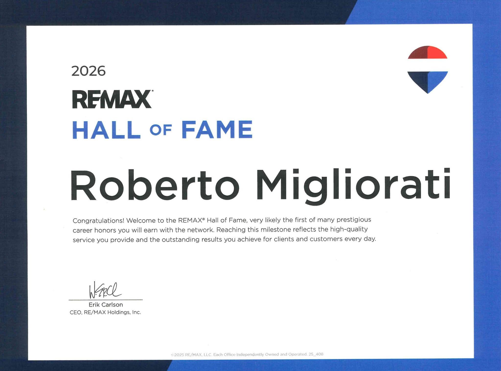 RE/MAX Hall of Fame 2026 – Roberto Migliorati